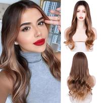 Brown Long Curly Hair Women daily heat Resistant Wig 28inches gray