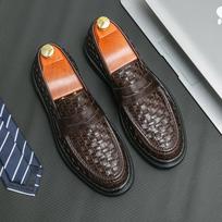 Luxury Brand Black and Brown Woven Tape Loafers Men Slip-On Classic Style Casual Leather Shoes Thick Sole High Quality Moccasin 38 ruda