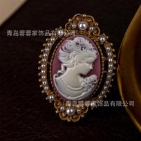 Vintage Cameo European Noble Portrait Earrings Hot Cross Border Antique Western Style