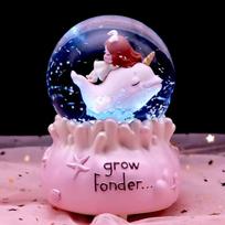 Crystal Ball Music Box Galaxy Dolphin Girl Creative Birthday Gifts for School Stationary Wholesale (Pink,10*10*15) rožinė