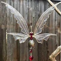 Angel Butterfly Wings Wind Chimes for Outside Hanging Crystal Wind Chime Pendant Memorial Wind Chimes Decor for Patio Garden raudona