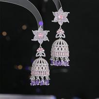 Retro Heavy Duty Wind Chime Earrings, 3D Cubic Zirconia Inlaid, S925 Silver Needle High Grade Dinner Party Jewelry for Women