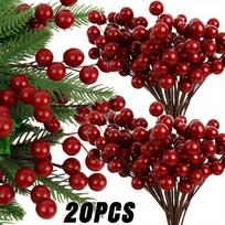 Suvenyrų ekspozicija 20 vnt. dirbtinių bugienio uogų, 100 vnt. mini 10 mm netikrų uogų dekoro ant vielos Kalėdų eglutės papuošimams, gėlių vainiko „pasidaryk pats“ New Year Souvenirs 20pcs/pack