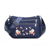 Fashion Embroidered Shoulder Women's Bag Nylon Floral Crossbody Bag Multifunction Messenger Bag Shopping Phone Handbag KTY 27*11*20cm mėlyna