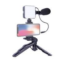 Mini Flexible Professional Selfie Stick Mobile Phone Camera Stand Tripod with Microphone led strip light set juoda