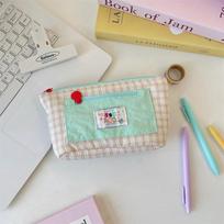 Contrasting color plaid pencil bag, dopamine large-capacity pencil case, junior high school female style high-value stationery bag šviesiai rausvos spalvos
