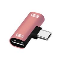 2 in 1 Charger Splitter Dual Type C Type-C Adapter Charger Adapter Audio Cable Headphone Converter rožinio aukso spalvos