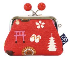Maeda Dyeing Works Goshiki Hanpudo Kyoto Limited Series Square Coin Purse Red H8 x W9 x D2cm [KYOTO JAPAN] 2.5cm (with Beads) Size Approx.