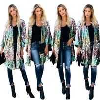Women's Casual High Waist Horn Sleeve Color Picture Case Bright Film Long Coat L šviesiai žalios spalvos