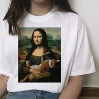 mona lisa hip hop vasaros marškinėliai moterims draugės marškinėliai harajuku estetiški juokingi marškinėliai korėjietiški moteriški marškinėliai 3XL balta
