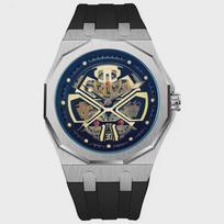 PINTIME Sportinis laikrodis vyrams Atsparus vandeniui Automatinis Mechaninis Vyriškas Silikoninis Dirželis Laikrodis Ant Riešo Retro Laikrodis sidabras