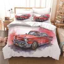 Retro Klasikinis Automobilis 3D Skaitmeninė Spauda 3 dalių Patalynės Komplektas - Wish Stilius 135*200cm gray