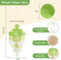 Seashell Wind Chimes for Outside - Handcrafted White Moon Shape Capiz Shells Windchime Bohemian & Coastal Style Decor (Light green,13*13*6 cm) šviesiai žalios spalvos