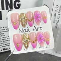 3D Embossed French Nail Tips Almond Shape Press-On Nails Ice-Transparent Gel Finish Sweet Chic Style Extra Small