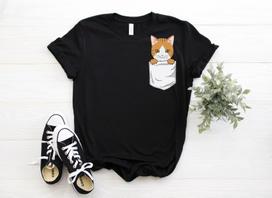 Cat Pocket Cute T-Shirt, Cats Lover Gift, Best Cat Dad Mom, Crazy Cat Lady, Funny Kitty Owner Costume, Kitten Outfit, Birthday Present Tees, 120