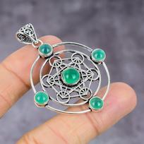 Natural Green Onyx Gemstone Handmade 925 Sterling Silver Pendant 2.17  H5V00