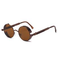 Metaliniai UV400 Vintažinis storas apvalus rėmelis Steampunk Akiniai Akiniai nuo saulės Madingi Poliarizuoti Tea Frame  ruda