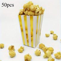 50pcs Golden Dot & Wave Striped Paper Popcorn Boxes - Elegant Snack Containers for Weddings, Birthdays,and Holiday Celebrations,Party Snack Containers striped