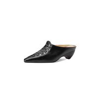 High Heels Women Pumps Square Toe Genuine Leather Slippers Spring Summer Concise Casual Working Shoes Woman New Arrival Mules 34 juoda