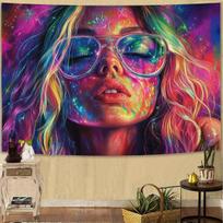 1pc Cyberpunk Girl Portrait Tapestry Vibrant GalaxyInspired Wall Hanging Peach Skin Fabric for Living Room Bedroom Dorm Dec 74x94cm(29x37in)