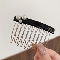 Trendy French Pearl Hair Comb Black Acrylic Hair Side Combs Elegant Vintage Hair Styling Accessories for Wedding Party Daily Use