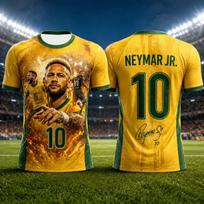 AI Naujas Neymaras Futbolo Komandos Uniforma 3D Spausdinta Kvėpuojanti Vasaros Sportinė Marškinėlė Vaikų Gerbėjams Lauko Futbolo Treniruočių Marškinėlis S