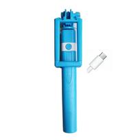 3.5mm Plug Mini Wire Controlled Selfie Stick Portable Extendable Selfie Stick  Cellphone blue-Type-c