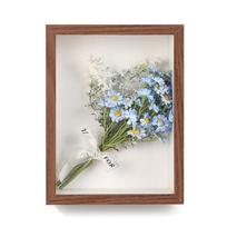 Artificial Flower Garland Shadow Box Frame Flower Wooden Photo Frame A4 3D Hollow Handmade Dry Flower Wood Frame (Brown,5") ruda