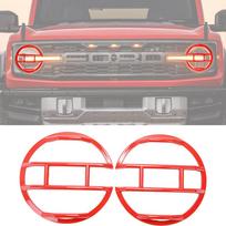 Car Front Headlight Lamp Decoration LED Light Guard Cover for Ford Bronco 2025 2025 2025 2025 2025 Lamp Hoods Exterior Accessory raudona