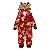 Kids Christmas Reindeer Hooded Onesie Pajamas, Cozy Fleece Holiday Jumpsuit with Festive Prints, Warm Zip Up Sleepwear for Boys and Girls 8 Years