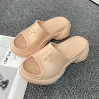 Thick Soled Sandals Women Flip-flops Thick-soled Elevating Summer Wear Muffin Bottom Casual Round Head Non-slip Beach 35-36 chaki