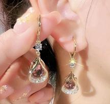 Shiny Inlaid Dangle Drop Earrings 1 Pair Women Jewelry Droplet Shape Unique Fashionable Party Elegant  High Quality violetinė