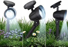 Saulės energija varoma 3 LED lempa prožektorius sodo dekoracija įsmeigiamas stulpelis
