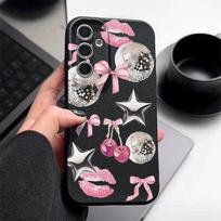 Cherry Bowknots Lips Disco Ball Pattern Case For Samsung Galaxy A57 A56 A55 A54 5G A37 A36 A35 A34 A17 A16 A15 A14 Leather Texture Silicone Cover Samsung A35 5G juoda