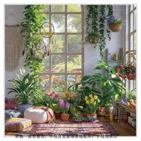 Green Plant Greenhouse Floor-to-ceiling Window Photography Backdrop Cloth 1.25m width 1.25m height white