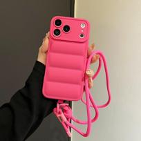 Kryžmai dėvimas pūkinis striukės formos silikoninis minkštas telefono dėklas, skirtas IPhone Air 17 16 15 14 13 12 11 Pro Max XS 7 8 Plus, su apsauginiu kameros dangteliu iPhone 13 Pro orange