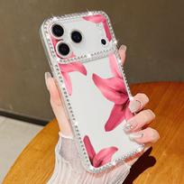 For iPhone 16 Pro Max Case Pink Red Flower Pattern Diamond Cover For iPhone 17 Aiir 15 14 13 12 11 16e Funda iPhone17 Pro Max iPhone 16