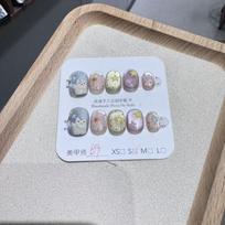 Handmade Press-On Nails Short Square With Polka Dots Stars Cat Eye Design Women Stylish Daily Wear Extra Small