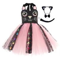 Pink Black Cat Tutu Dress for Baby Girls Halloween Dress up Costume Kids Animal Kitty Birthday Outfit with Ears Ears Bowtie Tail S(2-3T)