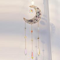 LUYI-Suncatcher Hanging Wholesale Moon Crystal Wind Chimes Amethyst Crystal Sun Catcher for Decor (as the picture,hanging&40CM length)