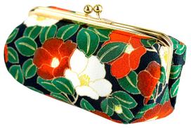 WaKOMONO Komono Kobo Uni Textile Made in Japan Futakoshi Chirimen Japanese Pattern Cosmetic Pouch Camellia Free Size (0105-9) [Modern - Navy]