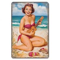 Vintažinės vasaros Pin Up Merginos Plokštelės Metalinės skardos iškabos Dekoras Paplūdimio atostogų metaliniai plakatai Namų siena Menas Dekoras Kambario apdaila 20x30cm brown