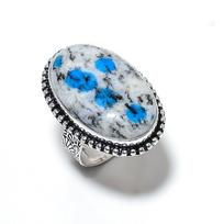 K2 Azurite Gemstone Handmade 925 Sterling Silver Jewelry Ring Size 8 R5h84