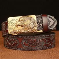 Fashion Male Belt Genuine Leather Belt for Men Carving Flower Pattern Animal Eagle Gold Automatic Buckle Belt Strap for Jeans 110cm
