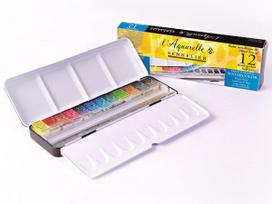 Akvareliniai dažų rinkinys Sennelier l'Aquarelle 12x1/2 kubelių metalinė dėžutė