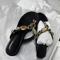 Fashion 2025 Summer New Sandals and Slippers Round Toe Block Heel Flip-flops 35 juoda