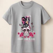 Fight Like A Girl Skeleton Art with Floral Ribbon Awareness Design Unisex TShirt Unisex T-Shirt XXXL