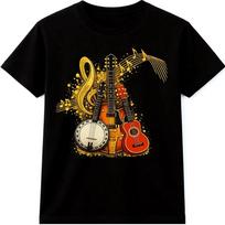 Music Instruments T Shirt Guitar Banjo Notes Country Folk Bluegrass Graphic Tee 3XL black