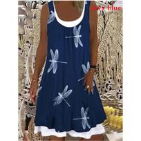 2024 Summer Women Sling Long Casual Print Loose Elegant Sleeveless Beach Dress Fashion Sexy Round Collar Girls Clothes L