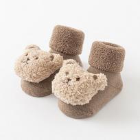 Cute Bear Baby Socks for Boys Girls Winter Soft Cotton Thicken Socks Anti Slip Babies Accessories for Newborn Toddler Sock Kids S(0-1Y) chaki